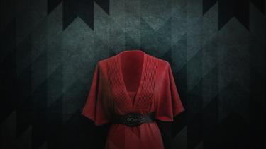 May 5 - Red Dress Day Black and Grey background with Red Dress in the middle