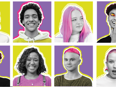 Fraser Health Youth Banner with 8 boxes and images of youth in each box