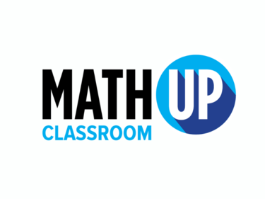 Black, blue and white words that say "Math Up Classroom"