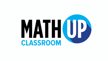 Black, blue and white words that say "Math Up Classroom"