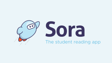 Graphic astronaut soaring to space for the SORA logo