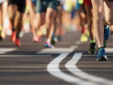 Marathon running race, large group of runners