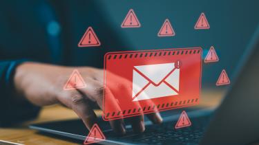 Alert Email inbox and spam virus with warning caution.