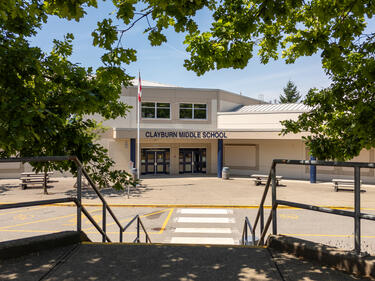 Staircase leading down to the front of a Middle level school